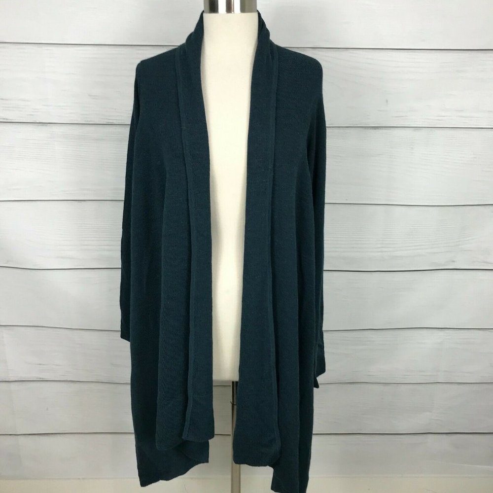 Double D Ranch Women's L Drape Front Open Cardigan Green Duster Asymmetrical
